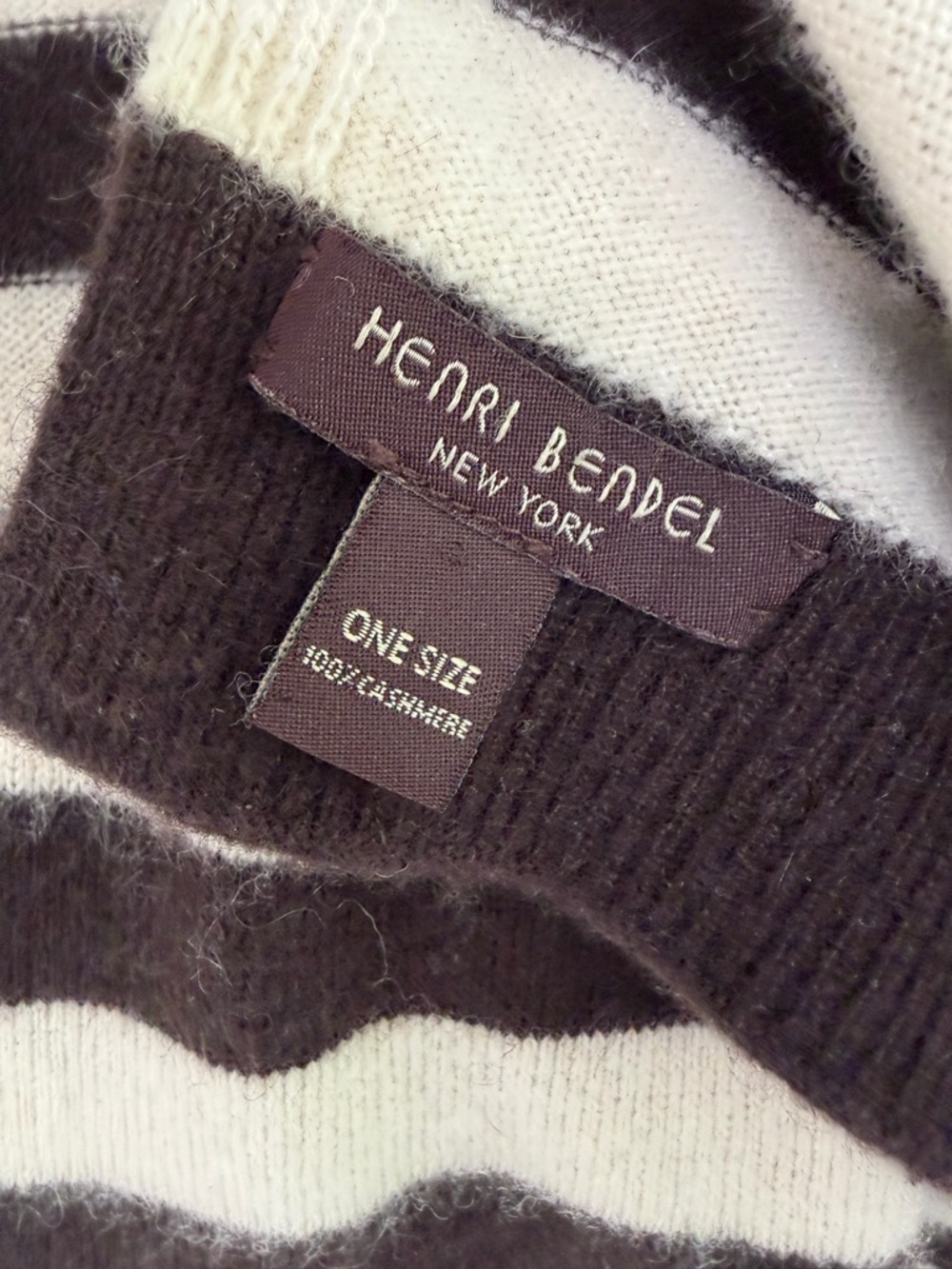 HENRI BENDEL NEW YORK 100% Cashmere Brown Striped Scarf Wrap - Picture 3 of 6